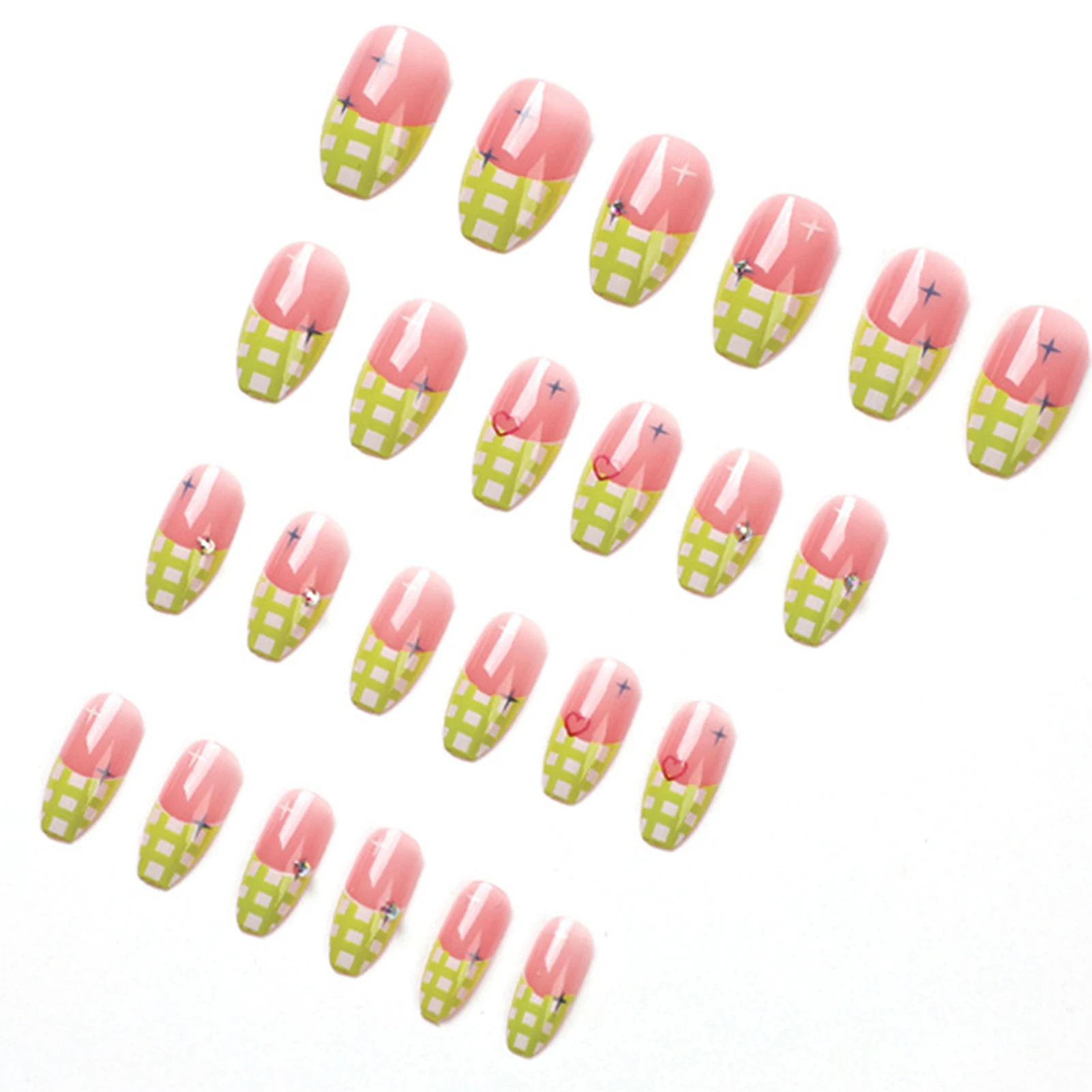 

Шикарные накладные ногти с узором в зеленую сетку из высококачественного полимерного материала для вечерние ринки свадьбы свидания путеше...