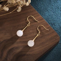 new court design ancient gold white jade earrings for women long temperament hanfu cheongsam ear buckle fairy forest ear jewelry