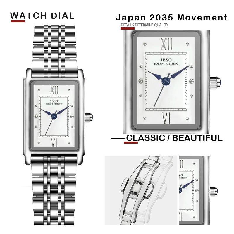 Elegant Women Watch Waterproof Stainless Steel Original Brand Luxury Watches Lady White Clock  Small Size Rectangular Wristwatch enlarge