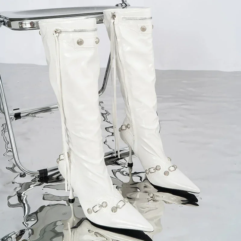 Сексуальные сапоги до колена с острым носком модная обувь на высоком каблуке