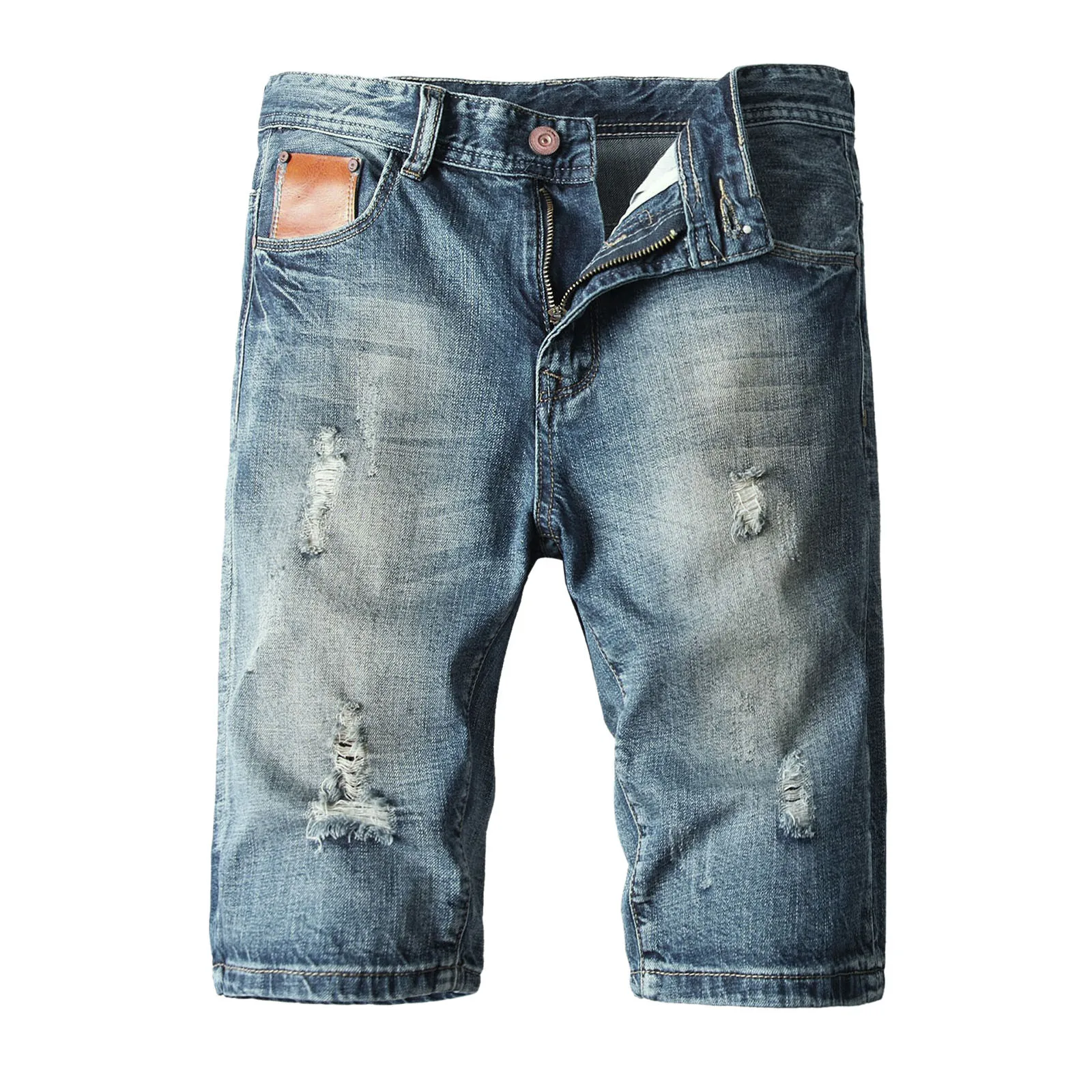 

Work Men Jeans Mens Fashion Casual Straight Hole Buckle Zipper Denim Shorts Pants Trousers Jeans for Men Loose