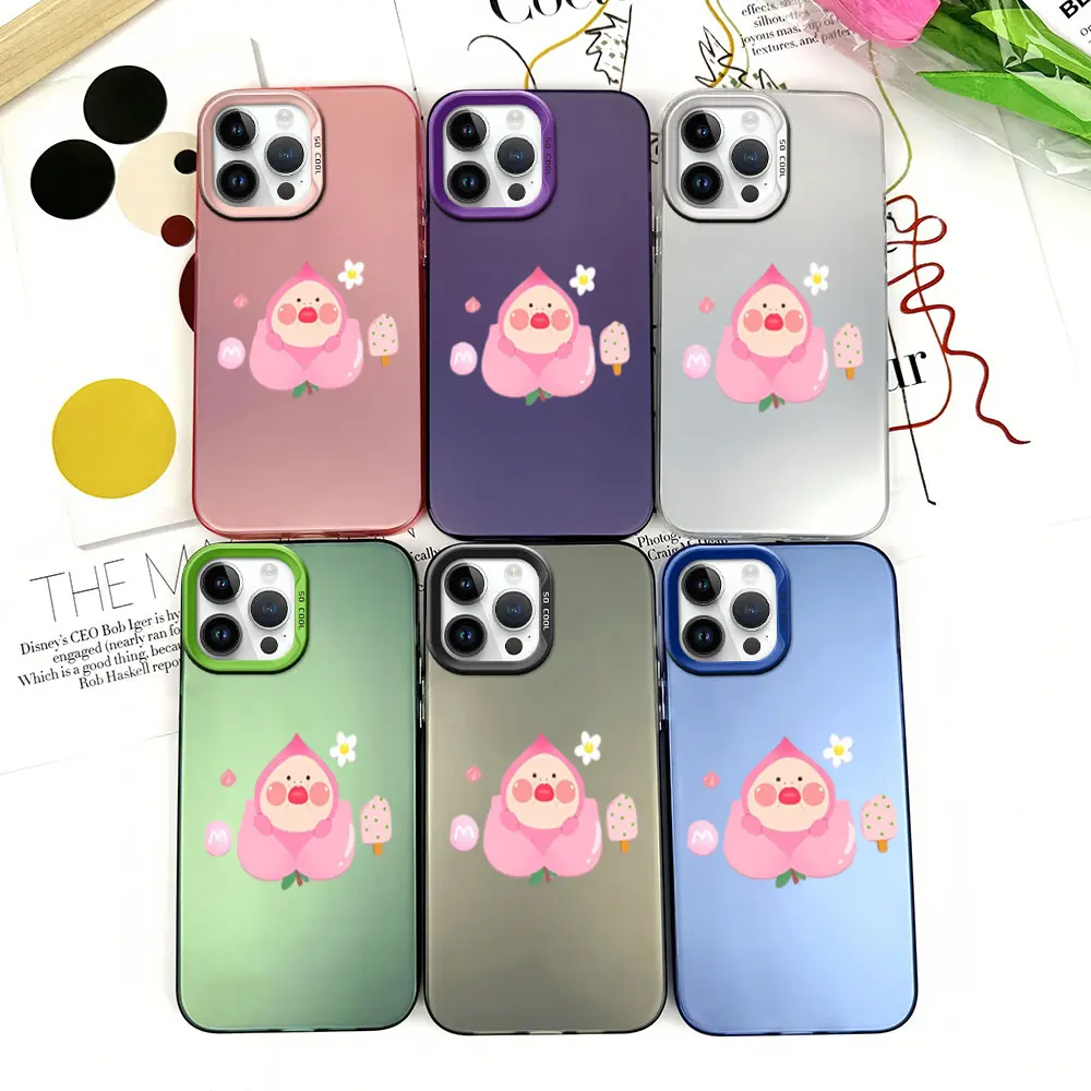 Cute Cartoon Kobito Peach Phone Case for iPhone 12 11 13 14 15 16 Pro Plus IMD Plating Cover