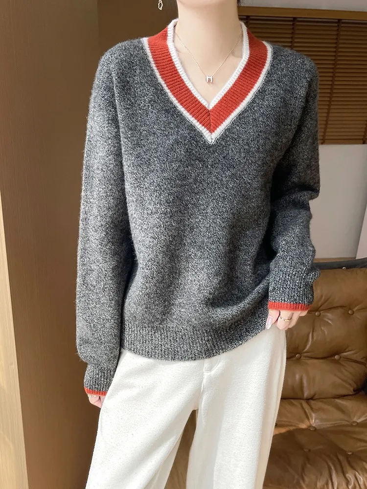 Женский трикотажный свитер из 100% мериносовой шерсти с длинным рукавом