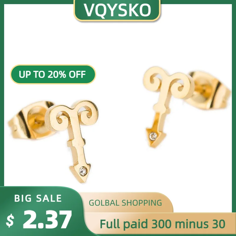 

Gold Color 316 Stainless Steel Aries Crystal Stud Earrings For women
