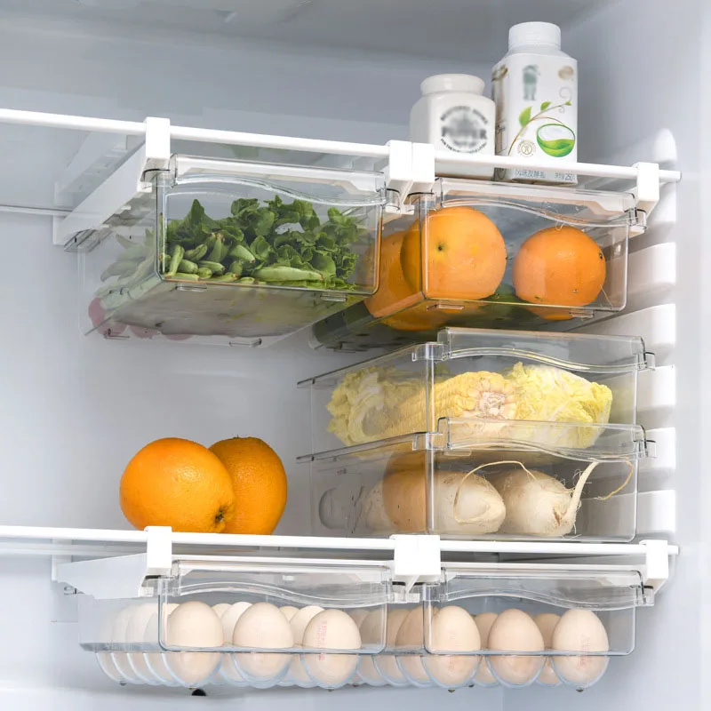 

Прозрачные пластиковые контейнеры для хранения яиц, ящики для холодильника, органайзеры, коробки, кухонные регулируемые контейнеры для хра...