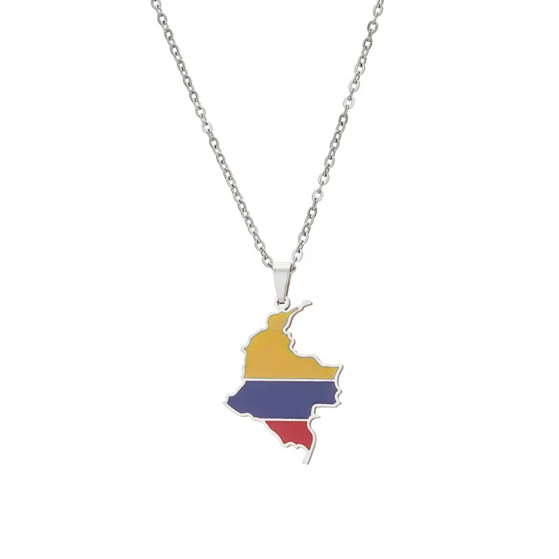 

Europe And America Stainless Steel Columbia Map Drop Oil Pendant Necklace