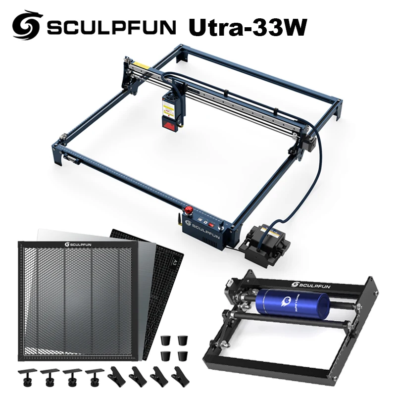 Новая лазерная гравировальная машина SCULPFUN S30 Ultra-33W с областью 600x600 мм, подключение BT, 32-битное автоматическое воздушное сопровождение.