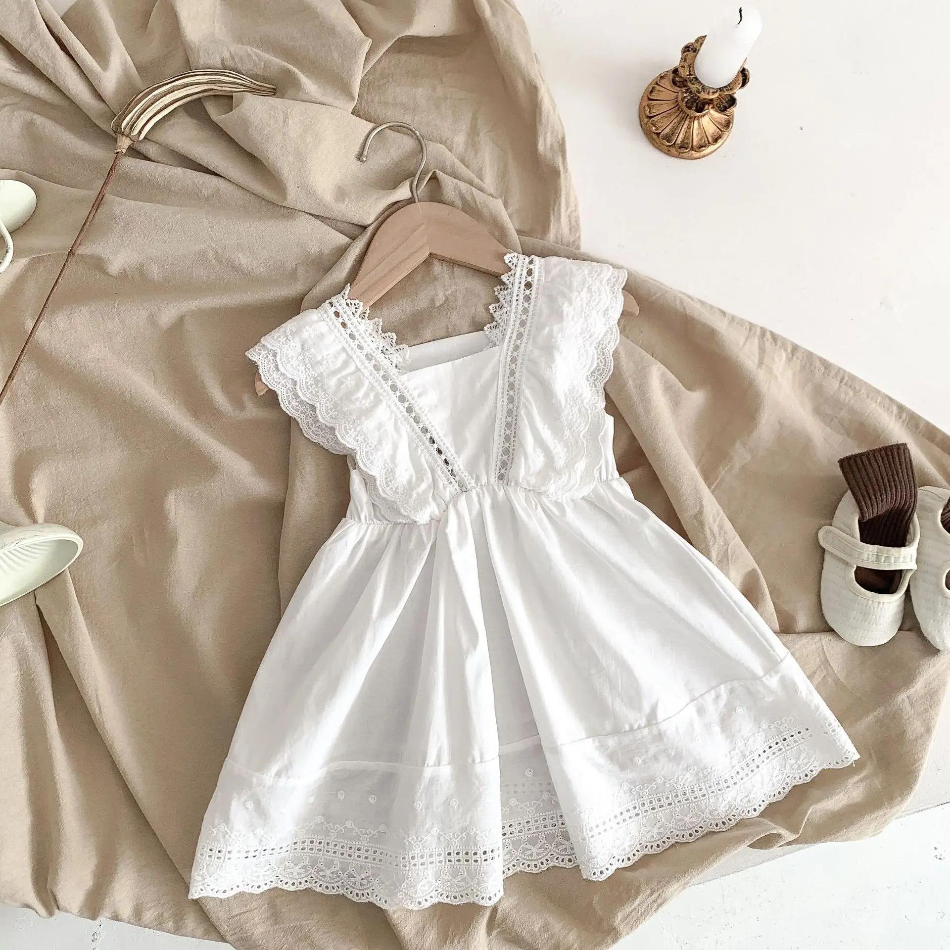 

2022 girls white lace dress baby girl summer style princess dress