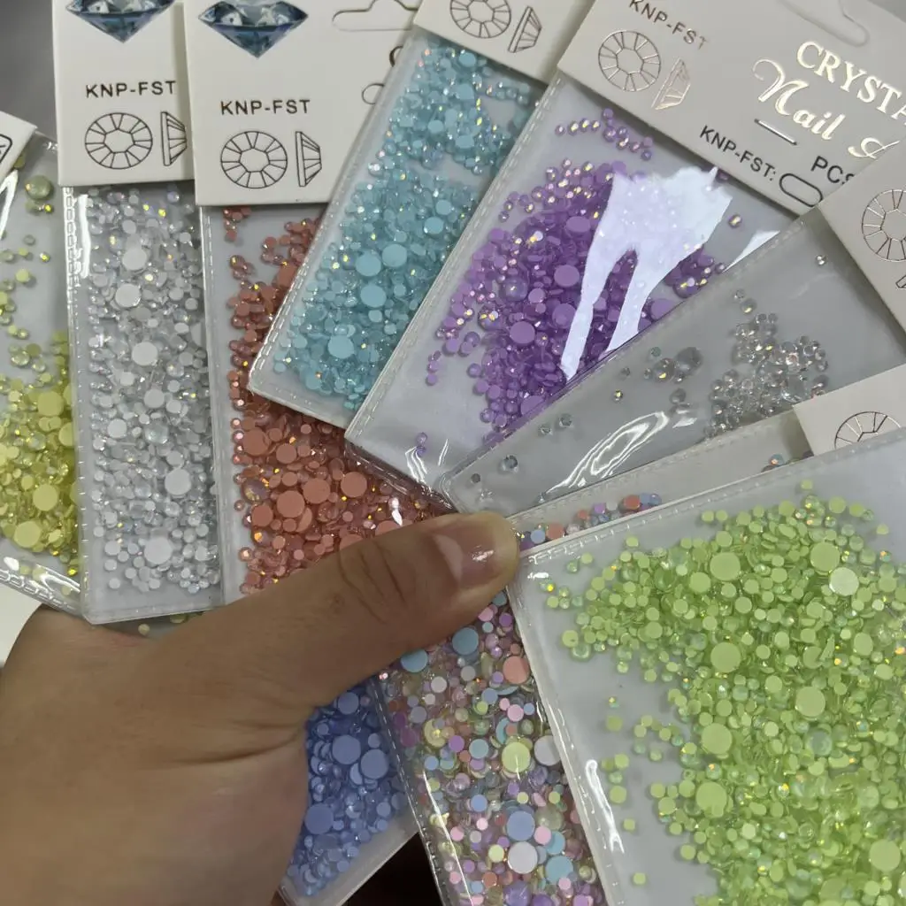 

1440Pcs Candy Colors Round Glass Nail Rhinestones Transparent Macaron Bulk Mix Size Diamonds Jewelry Crystal Beads DIY Crafts &*