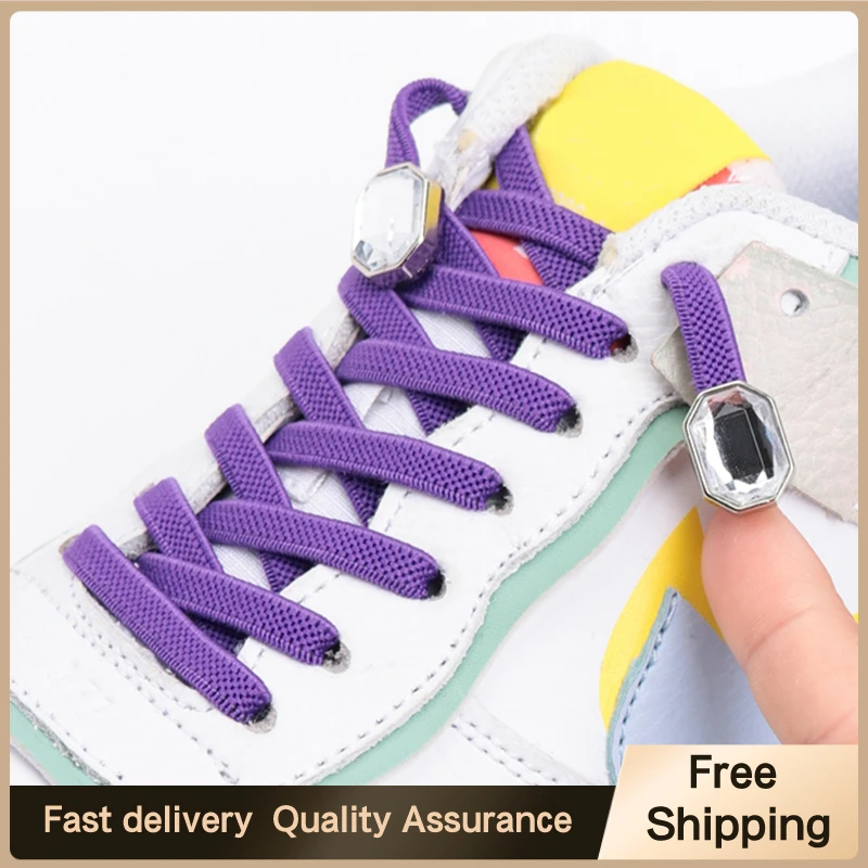 

No Tie Shoelaces For Sneakers Elastic Shoe Laces Flat Diamond lock Quick put on and take off Lazy Shoes Lace Accessories