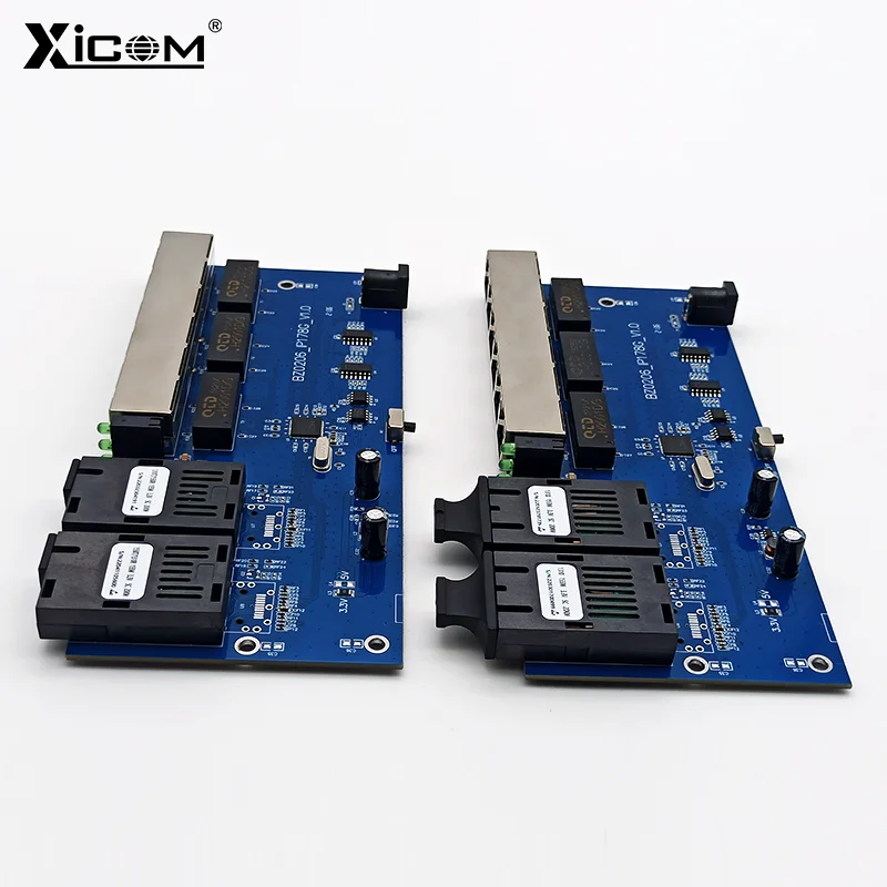 PCBA Board Ethernet Fiber Optical Media Converter 10/100M Single Mode 20KM 6*RJ45 2*SC Fiber Ethernet Switch SC Simplex/Duplex