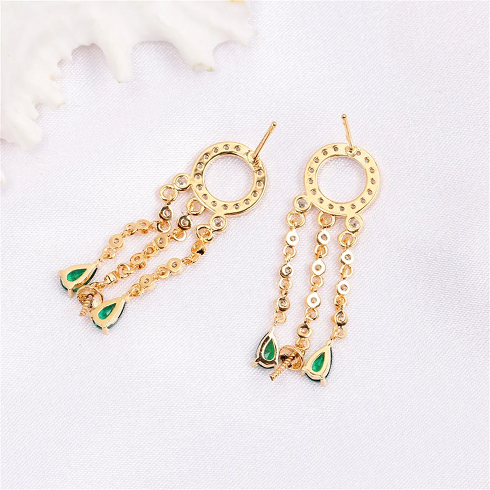 Domestic 14k Gold Color Tassel Water Drop Zircon Pearl Stud Earrings Empty Support DIY Accessories Temperament Women