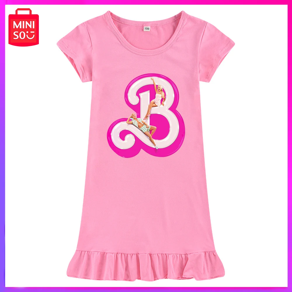 

Мини Барби 2024 Новая летняя детская юбка Милая Удобная ночная рубашка из ледяного шелка розовая кавайная девочка подарок на день рождения