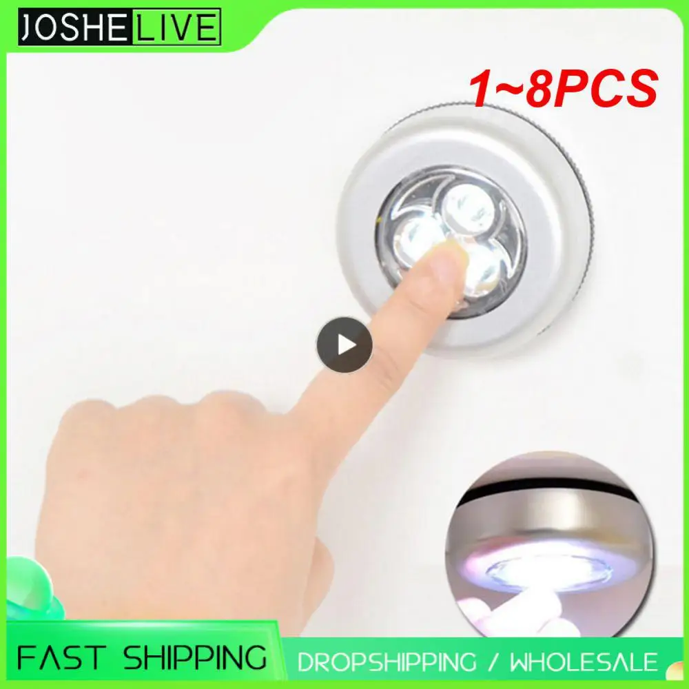 

1~8PCS LED Touch Control Night Light Round Lamp Under Cabinet Closet Push Stick On Lamp Home Kitchen Bedroom Automobile Use