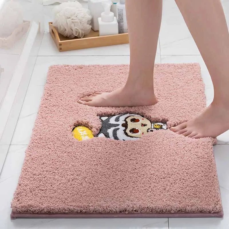 

Bathroom Rug Mat Extra Soft Cartoon Absorbent Bath Mats Machine Wash Dry Non-Slip Carpet Mat For Tub Shower Bath Room Beige