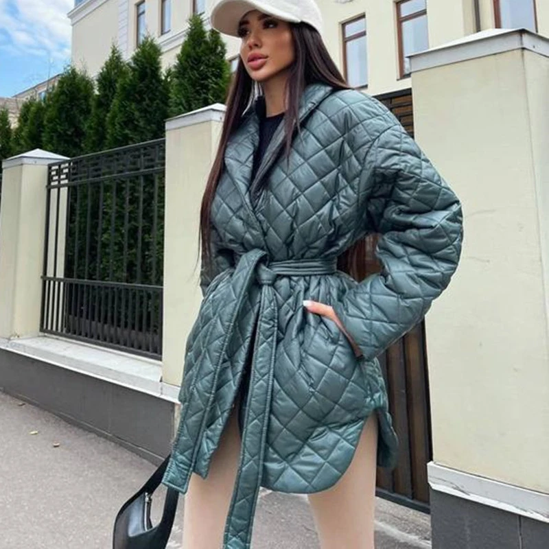 Women Parkas Winter 2022 Thermal Cotton Padded Long Jacket Female Autumn Lace Up Thick Warm Coat Fashion Casual Loose Outwear