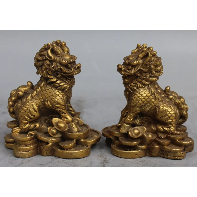 

4 "китайская Бронзовая Монета с богатыми монетами, KIRIN Dragon Beast Chi-lin, пара статуй