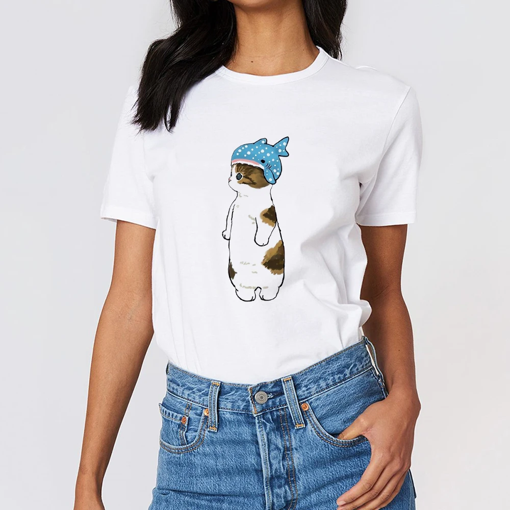 

Women's Tshirt Cartoon Cat Cute Print Design T-Shirt Trend Refreshing Simple Fashion Casual 2022 Summer Kawaii Tops Home Clothes