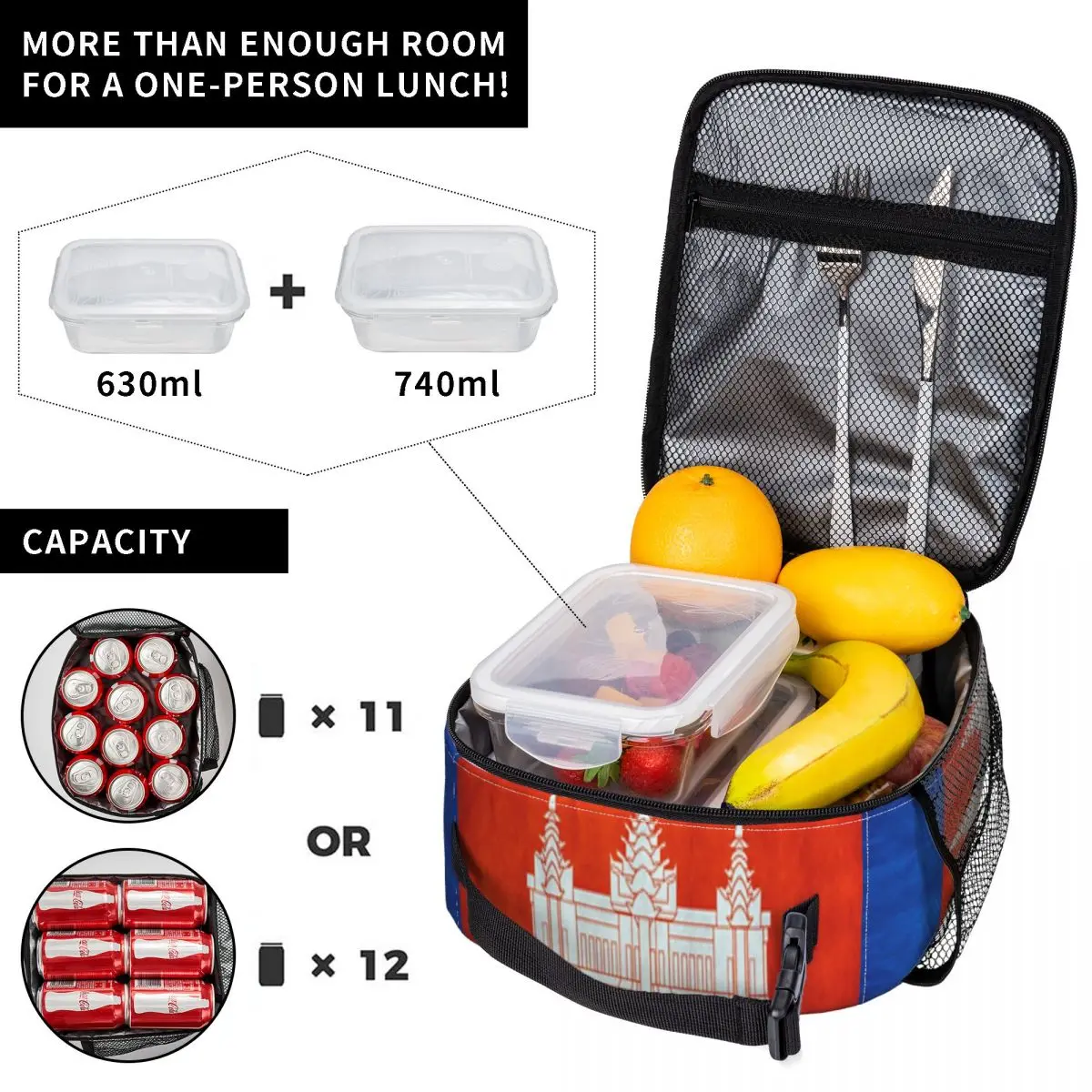 Камбоджа Камбоджийский флаг Национальный One Lunchbag