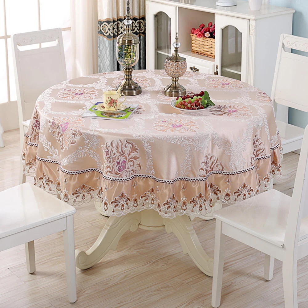 

Decorative Flower Embroidered Table Cloth European Style Round Tablecloth Tea Coffee Table Cover Wedding Banquet Table Cloth