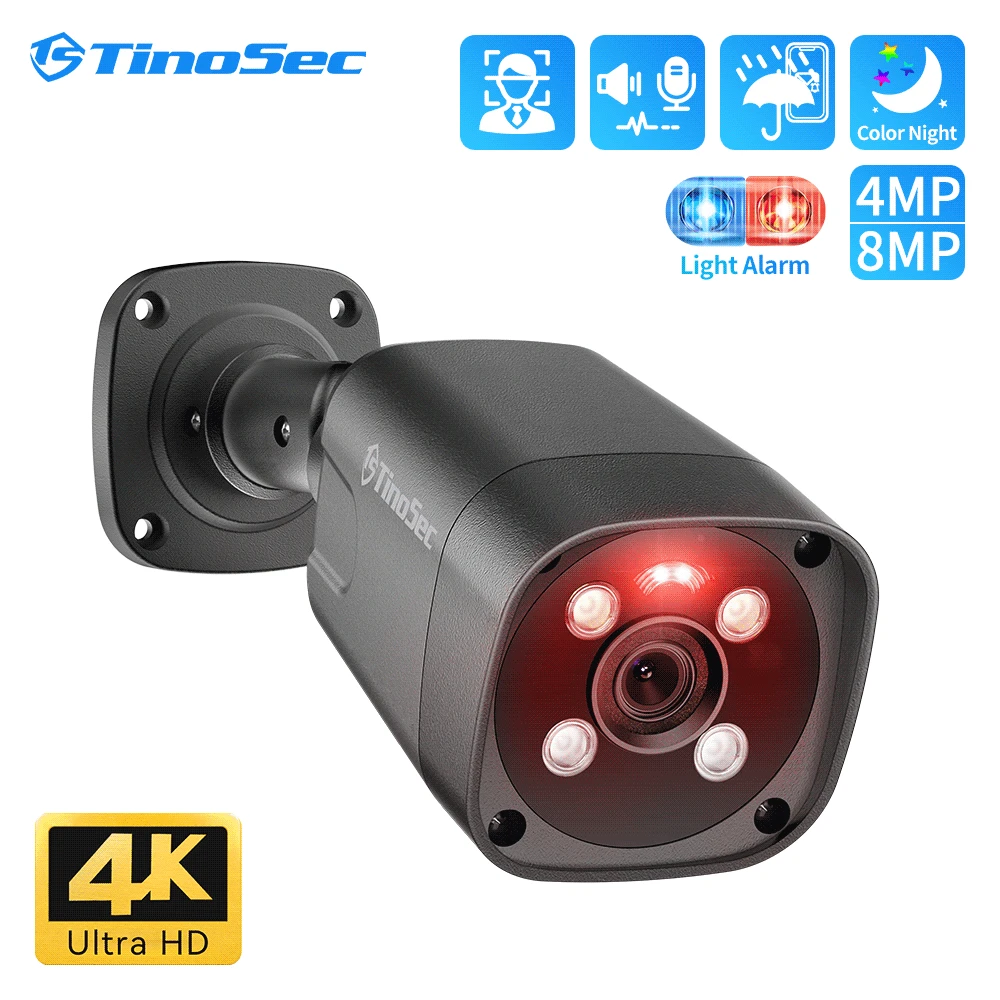 TinoSec Ultra HD 4MP 8MP 4K PoE IP Security Camera Outdoor Waterproof Two-way Audio Camera For H.265 Video Surveillance System