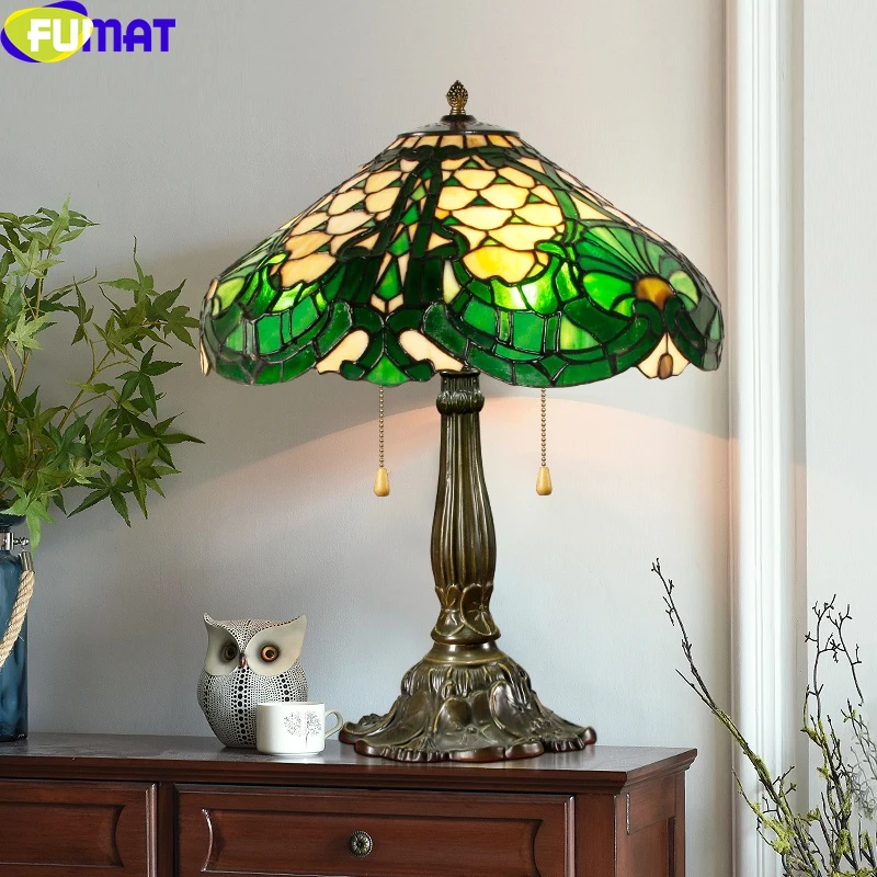 

Tiffany Lotus Pattern Table Lamp Stained Glass Baroque Desk Lamp Hotel Villa Art Decor Table Light Study Bedside LED Night Light
