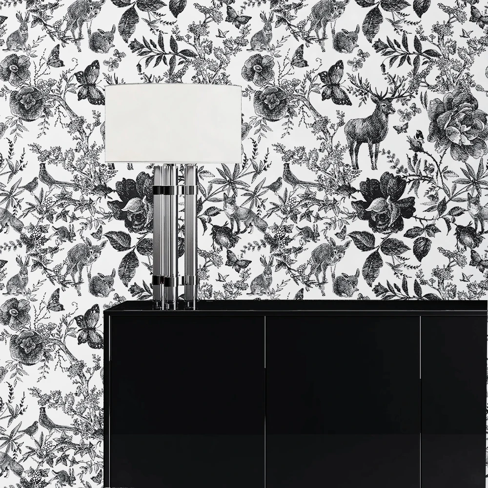 

Ink Rose Self Adhesive Wallpaper Black Watercolor Floral Removable Peel and Stick Wallpaper for Bedroom Cabinet Wall Decorations