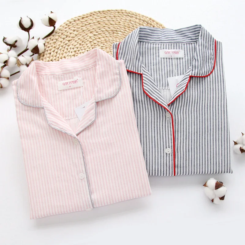 

Sleepwear Women's Cotton Home Suit Pajamas Winter Long Sleeve Stripe Pyjama Female Casual Lounge Set Dropshipping