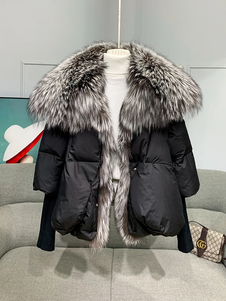 2022 Fashion New Autumn Winter Real Fox Fur Collar Thick Women Warm Coat 90% Goose Down Jacket Luxury Outwear New Female  Coat