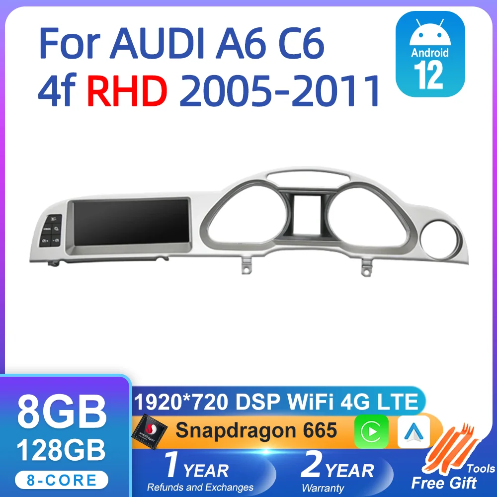 Автомобильный экран Android 12 для Audi A6 C6 4f 2005-2011 MMI 2G 3G RHD Carplay GPS Navi мультимедийный автомобильный радиоприемник стерео DSP WIFI