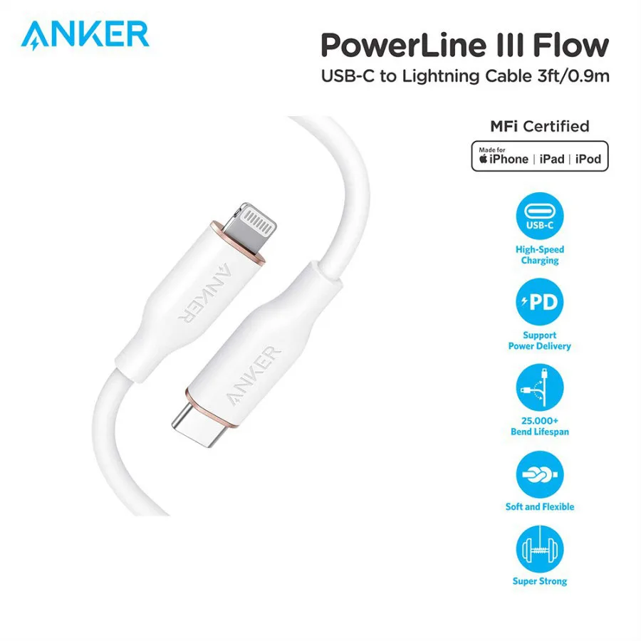 

Anker 3/6ft USB Portable Charger Cable for iPhone 12/13 Type C to Lightning Cable Powerline II Fast Charge Cable USB Cable