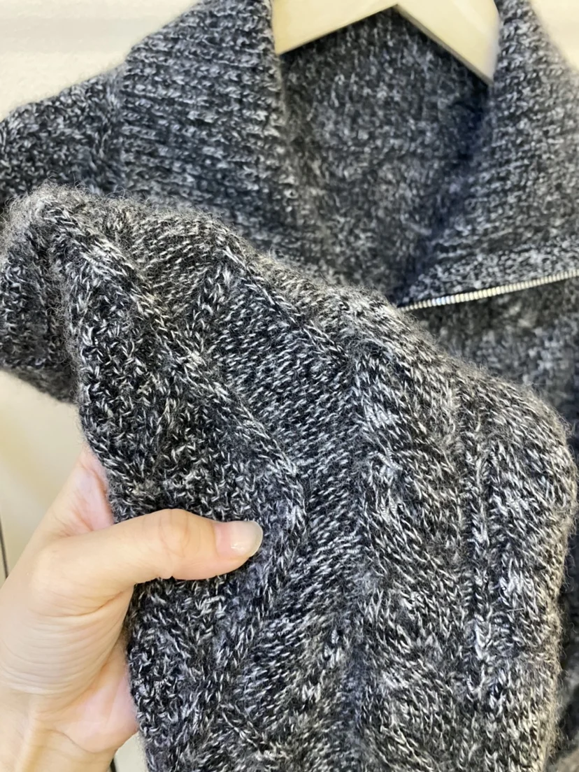 Специальная пряжа! Кардиган-поло на молнии с двойной нитью 00 из чистого кашемира