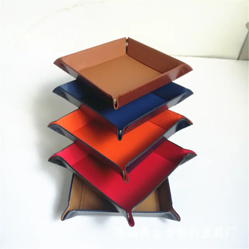 

New Foldable PU Leather Square Storage Tray Dice Table Games Phone Key Wallet Coin Desktop Storage Sundries Box Trays Decor