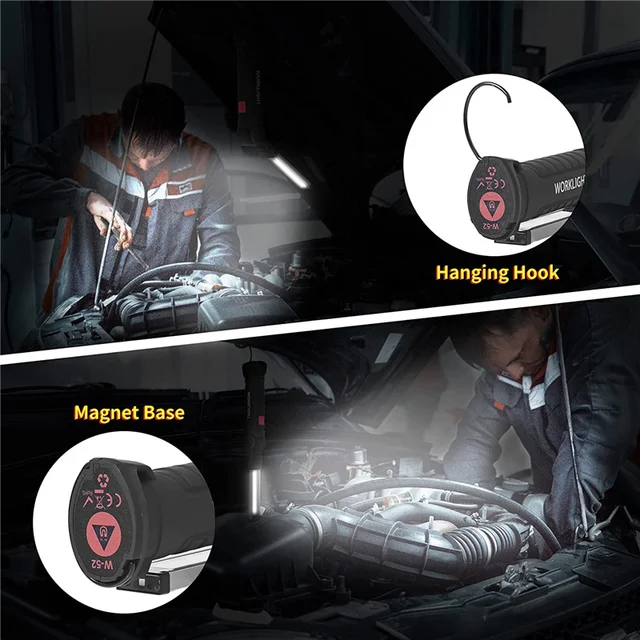 Rechargeable Work Lights LED Work Light Hanging Hook 5 Modes Magnetic USB Rechargeable Flashlight Portable Working Flash Light 4