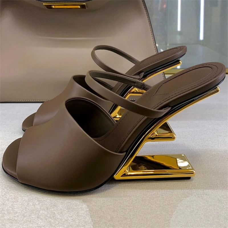 

Letter Strange Heel Women Slippers Sexy Peep Toe Slingbacks Gladiator Sandals Women Pumps Summer Mules High Heel Dress Shoes