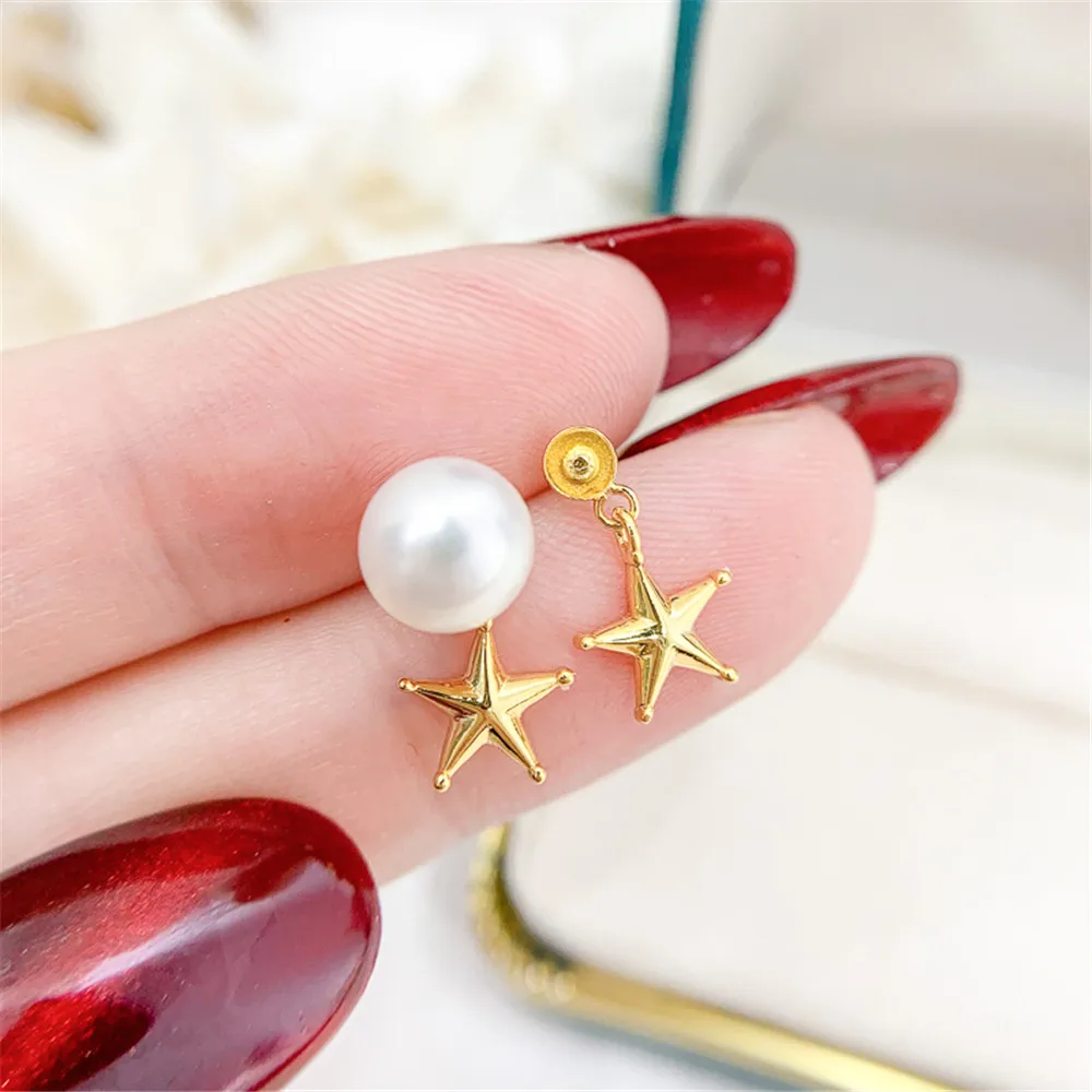 

DIY Pearl Earnail Accessories S925 Sterling Silver Jewelry Small Beads Starfish Earrings Women's Empty Fit 4-6mm Beads