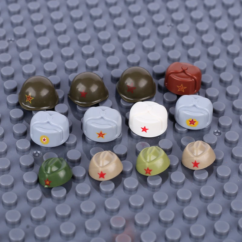 Фото MOC WW2 военные армейские фигурки советских солдат, кепка для шлема, аксессуары, строительные блоки, воин, пехота, головные уборы, кирпичи, игрушки, подарки №4