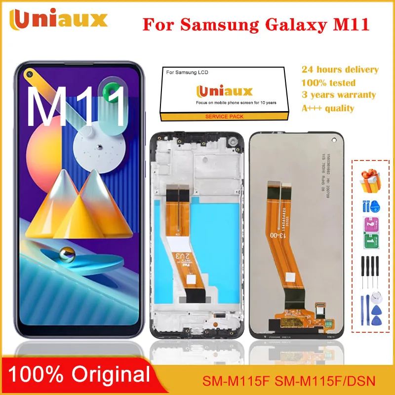 ЖК-дисплей 6,4 'для Samsung Galaxy M11 LCD M115 SM-M115 M115F M115G/DS, сенсорный экран, дигитайзер, стекло в сборе, рамка