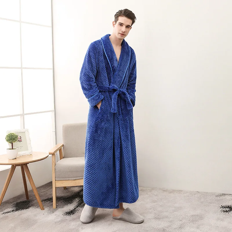 Winter Bathrobe For Couple Men's bathrobe Flannel Thick Robe Long Sleeve Soft Warm Sleeping Clothing Homewear Nightgowns
