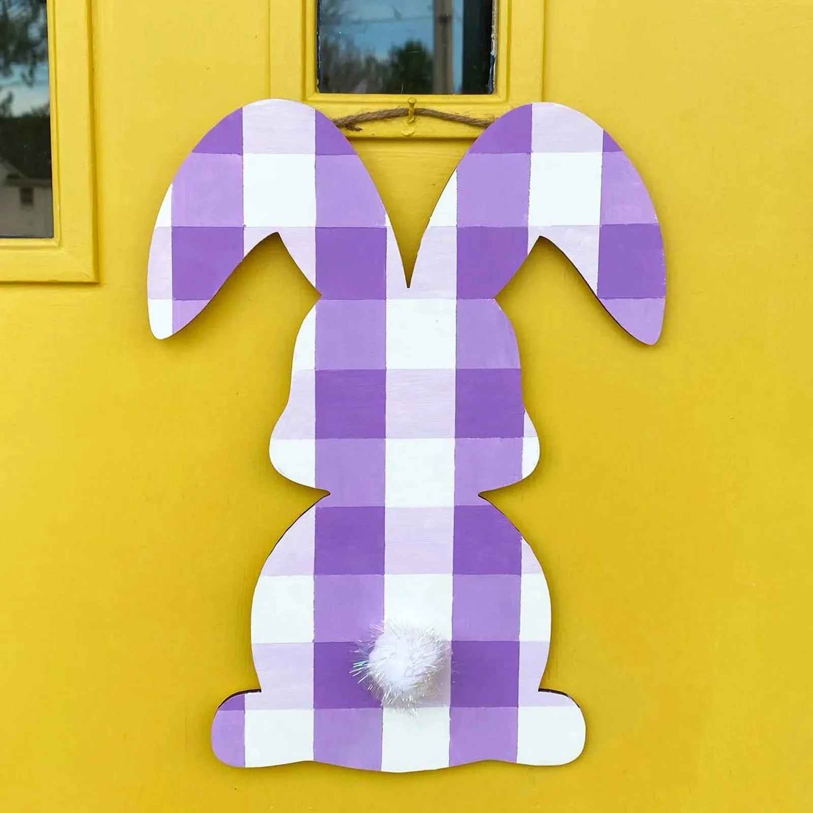 

Plaid Painted Easter Bunny Wooden Pendant Easter Decorations for Home Bunny Eggs Door Ornament Rabbit Easter Party Decoration