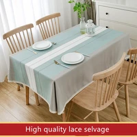 high quality cotton linen table cloth white lace selvage waterproof oilproof no wash hotel wedding dining home table cloth cover