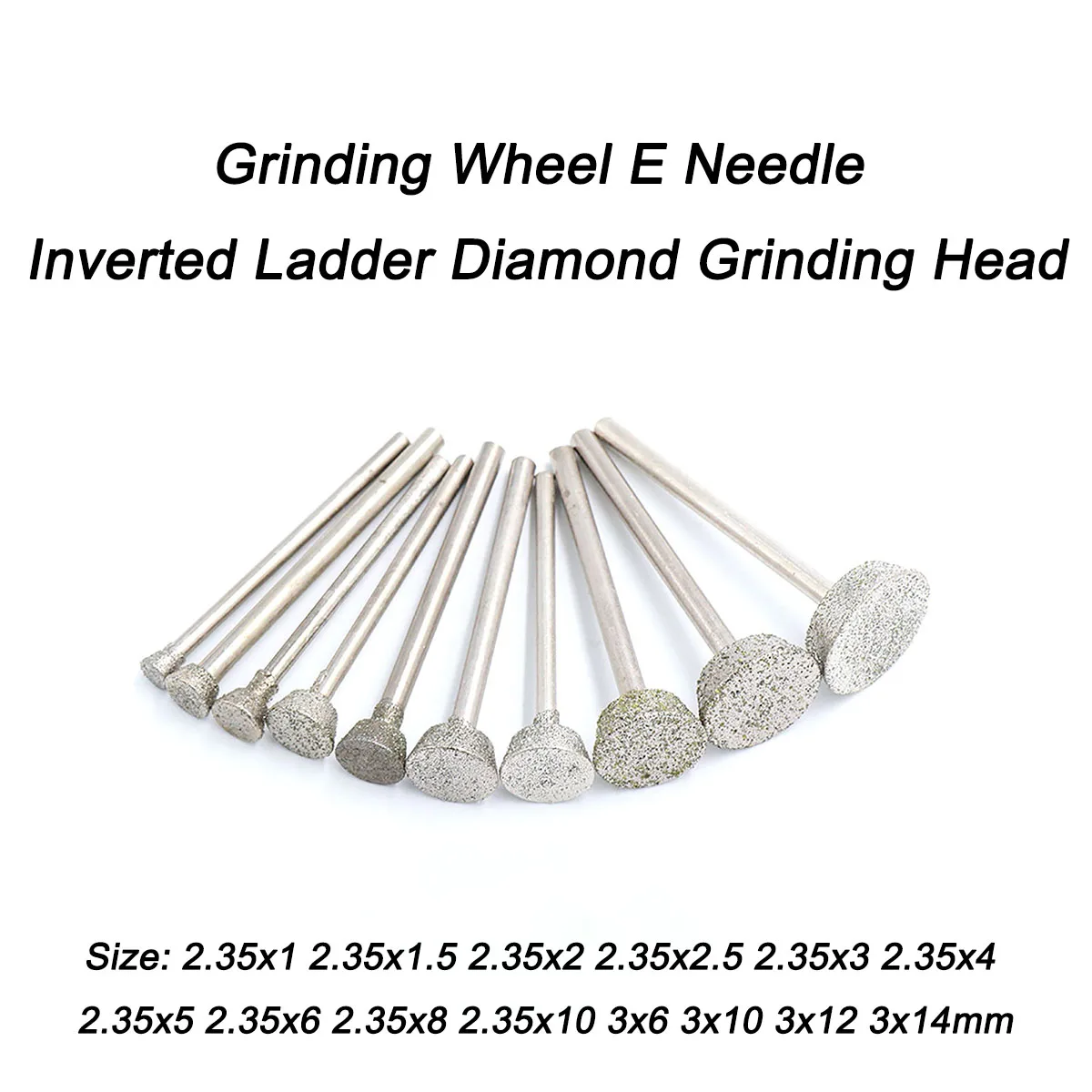 

5Pcs Shank Diameter 2.35 3mm Grinding Wheel E Needle Inverted Ladder Diamond Grinding Heads Diameter 1 - 14mm for Stone Carving