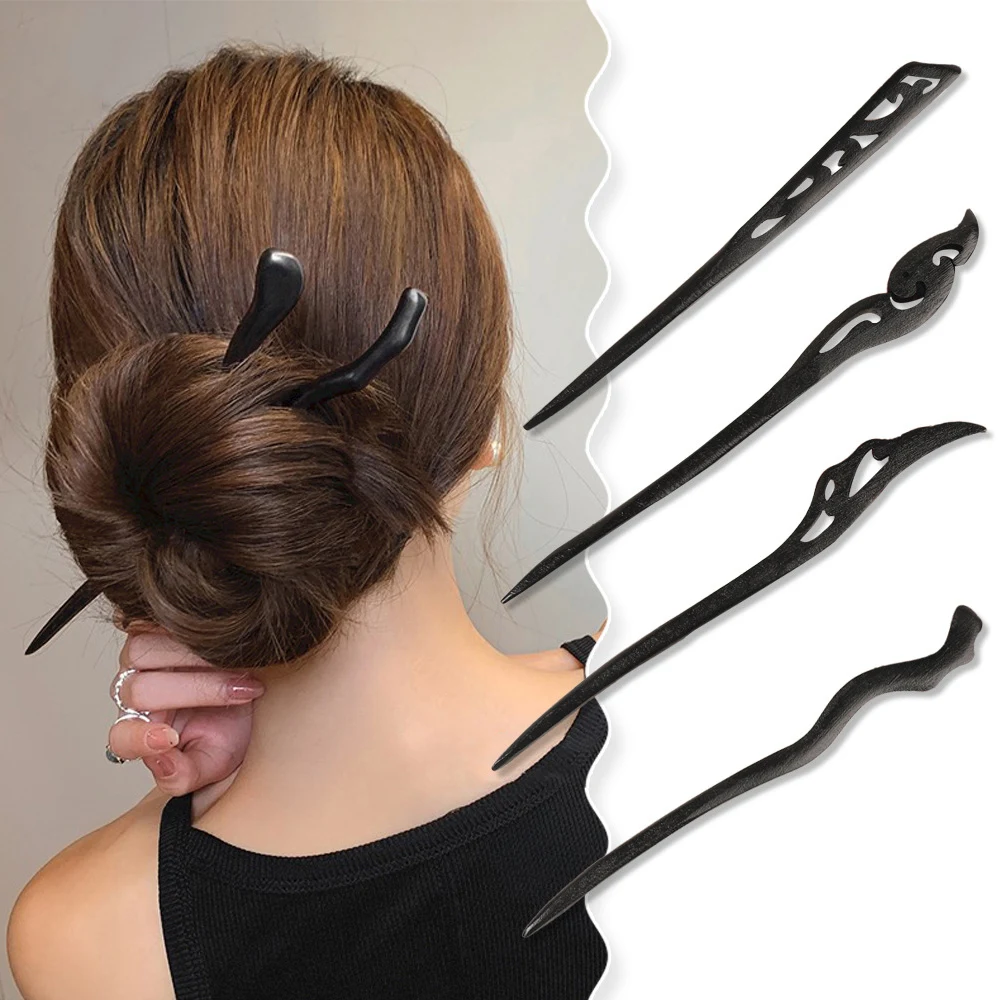 

2023 New Black Ebony Wooden Hairpin Hand-carved Casual Tenderness Hair Sticks Women Wedding Accessories Bridal Headwear Jewelry