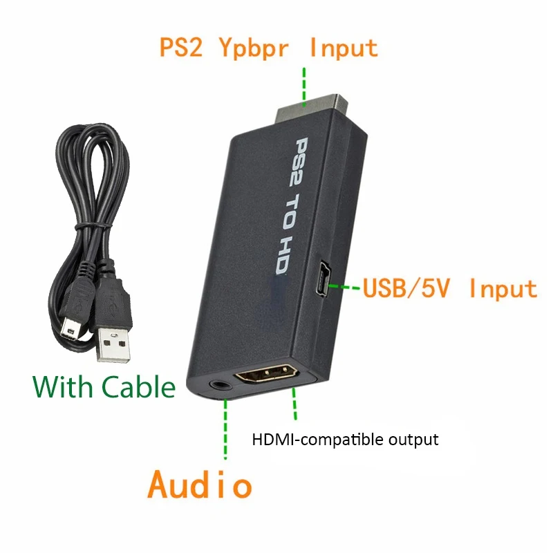 Адаптер для PS2-HDMI-совместимый преобразователь 480i/480p/576i аудио-видео с аудиокабелем