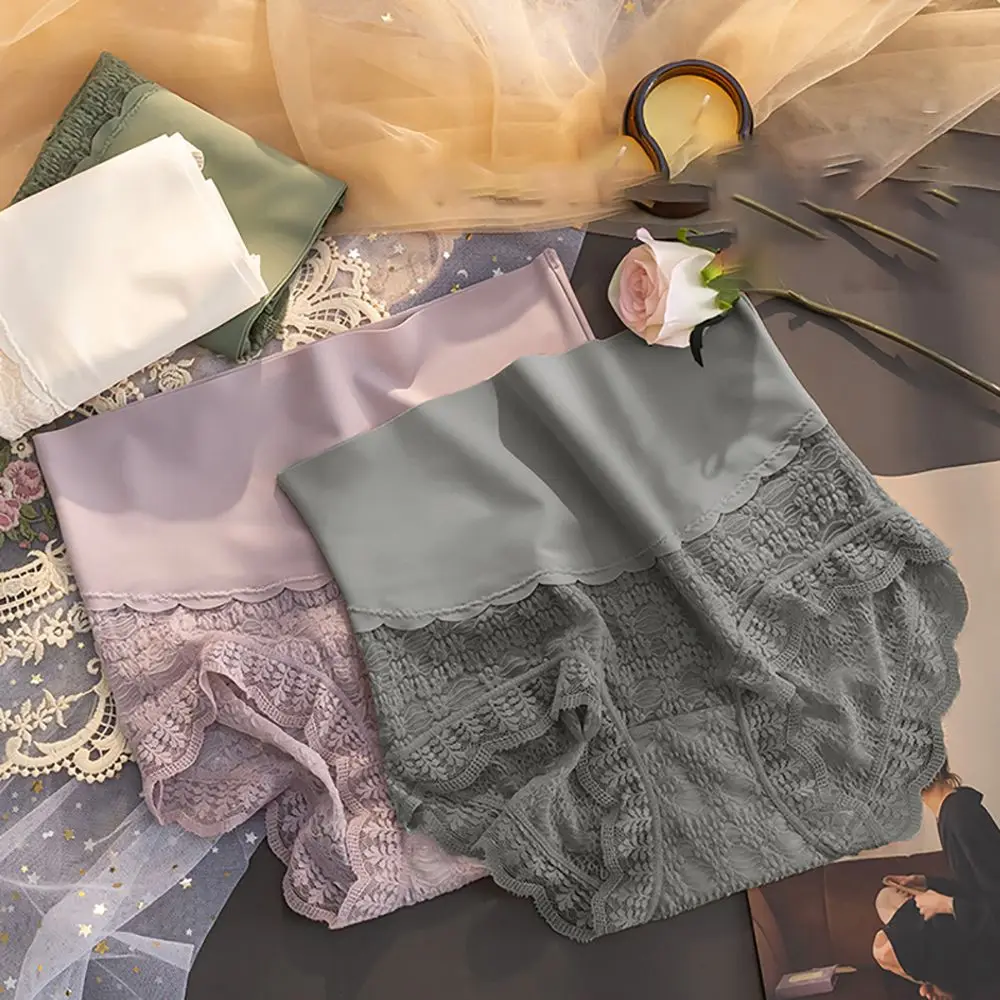 

Кружевные хлопковые выдвижные трусики для женщин, нижнее белье с высокой талией, дышащие прозрачные трусы без следов