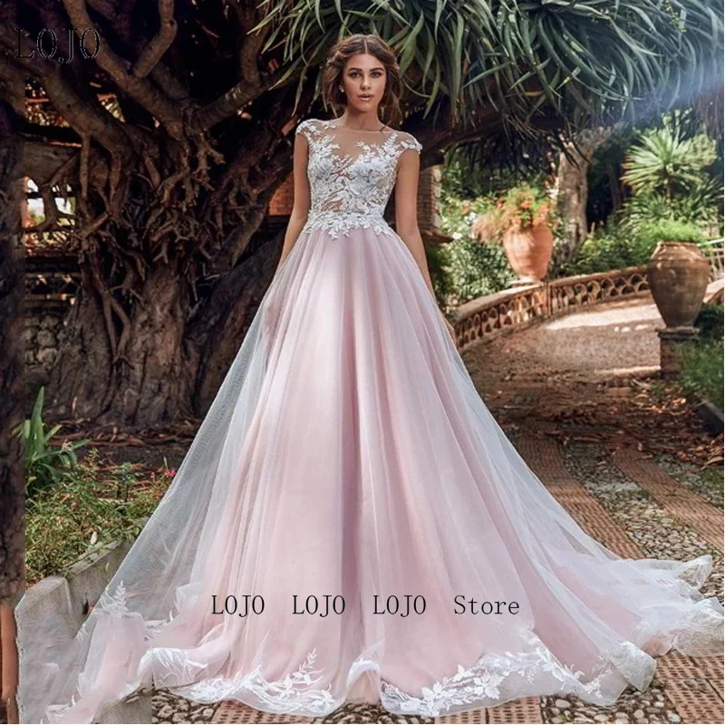 Купи LOJO wd620 Princess Wedding Dress A Line Bridal Gowns Appliqued Lace Boho Illusion Backless Wedding Gown Floor Length за 5,322 рублей в магазине AliExpress