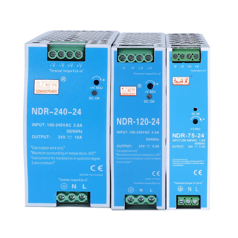 NDR-75W -120W -150W -240W DC 12/24V Выход Тонкий DIN-рейка устанавливаемый Тип переключателя AC100-240VAC источник питания с одним выходом