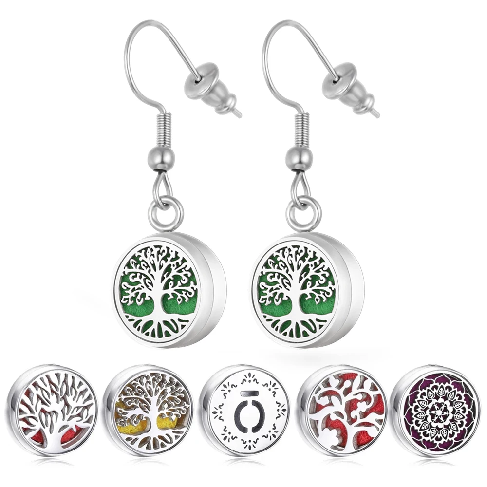 

Stainless Steel Aromatherapy Earrings Tree Locket Dangle Earrings Aroma Perfume Essential Oil Diffuser Drop Earrings for Women