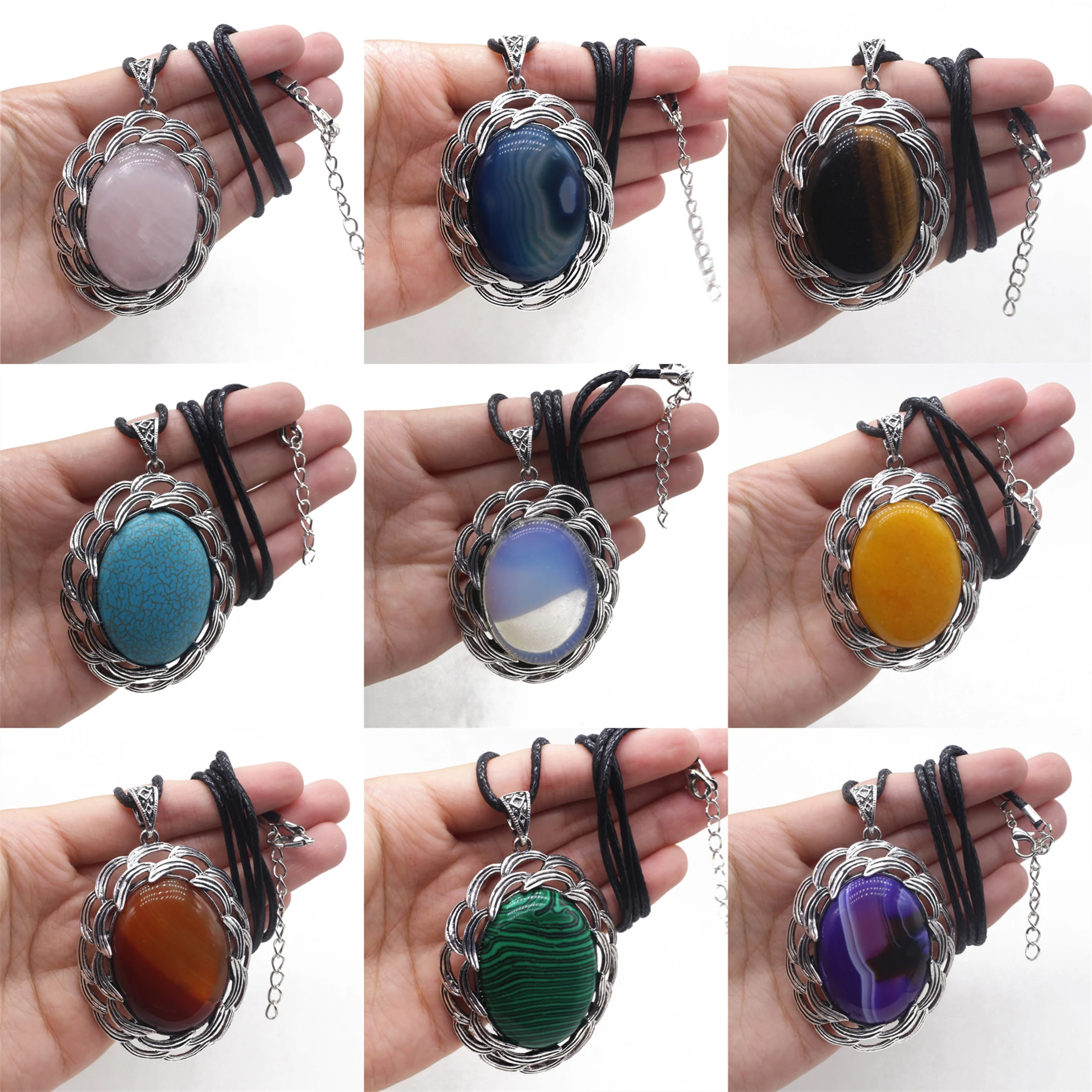 Винтажное ожерелье с подвеской из натурального камня и металлического сплава, цепочки из розового кварца с аметистом и веревкой, подвески с кристаллами, ожерелья для женщин, ювелирные изделия