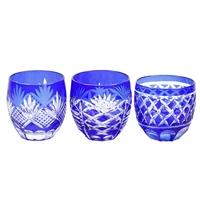 2 pieces 60ml blue japanese edo kiriko hand carved shot glass cup overlay glasses sake glass cup